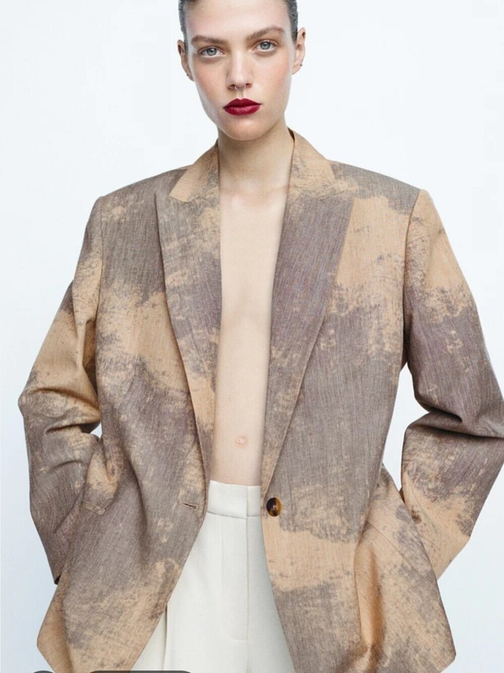 New Zara ZW Collection Oversized Cotton Minimal Print Blazer TikTok Viral Unisex
